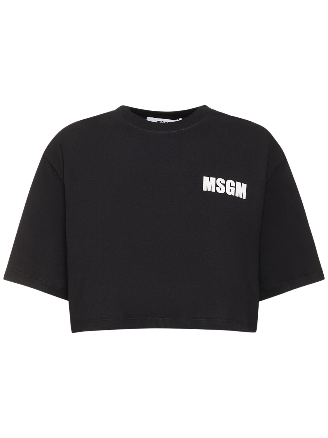 Shop Msgm Cropped Cotton T-shirt In Black