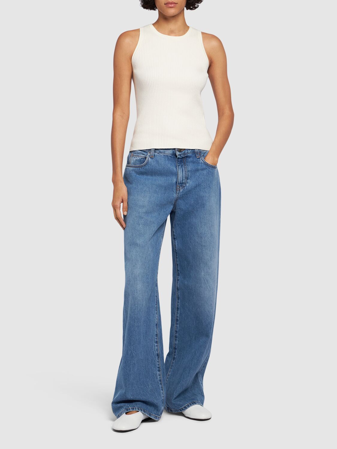 Shop Weekend Max Mara Olimpo Sleeveless Rib Knit Top In Ecru