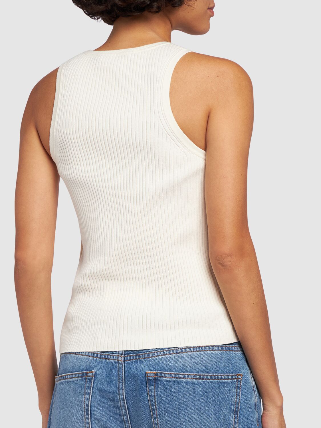 Shop Weekend Max Mara Olimpo Sleeveless Rib Knit Top In Ecru