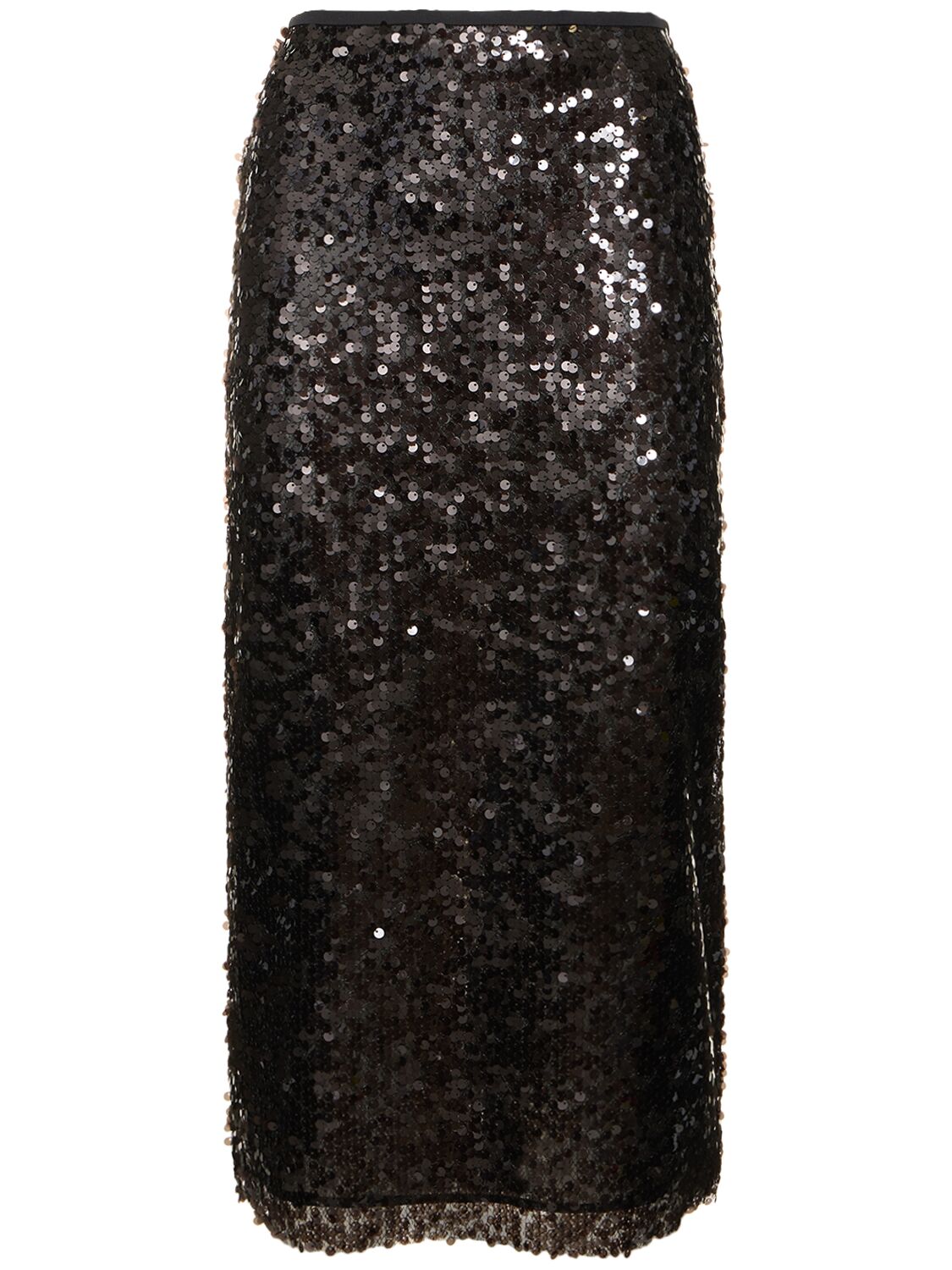 Shop Msgm Sequined Midi Skirt In Black