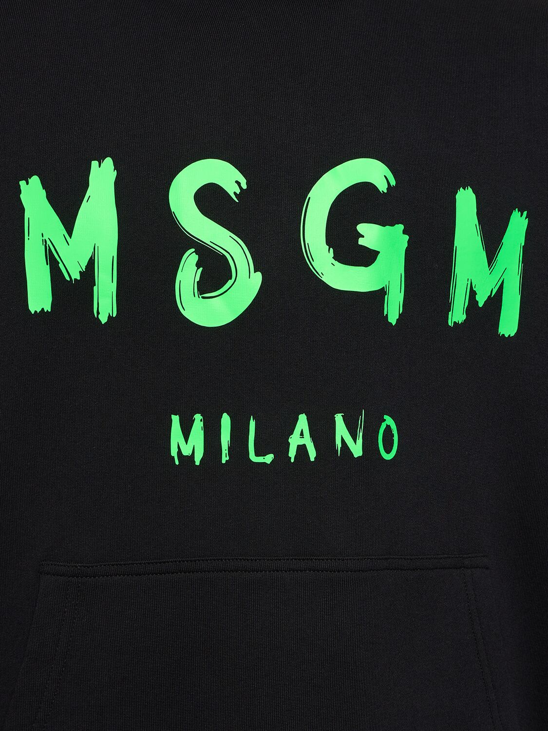 Shop Msgm Logo Print French Terry Hoodie In Black,green