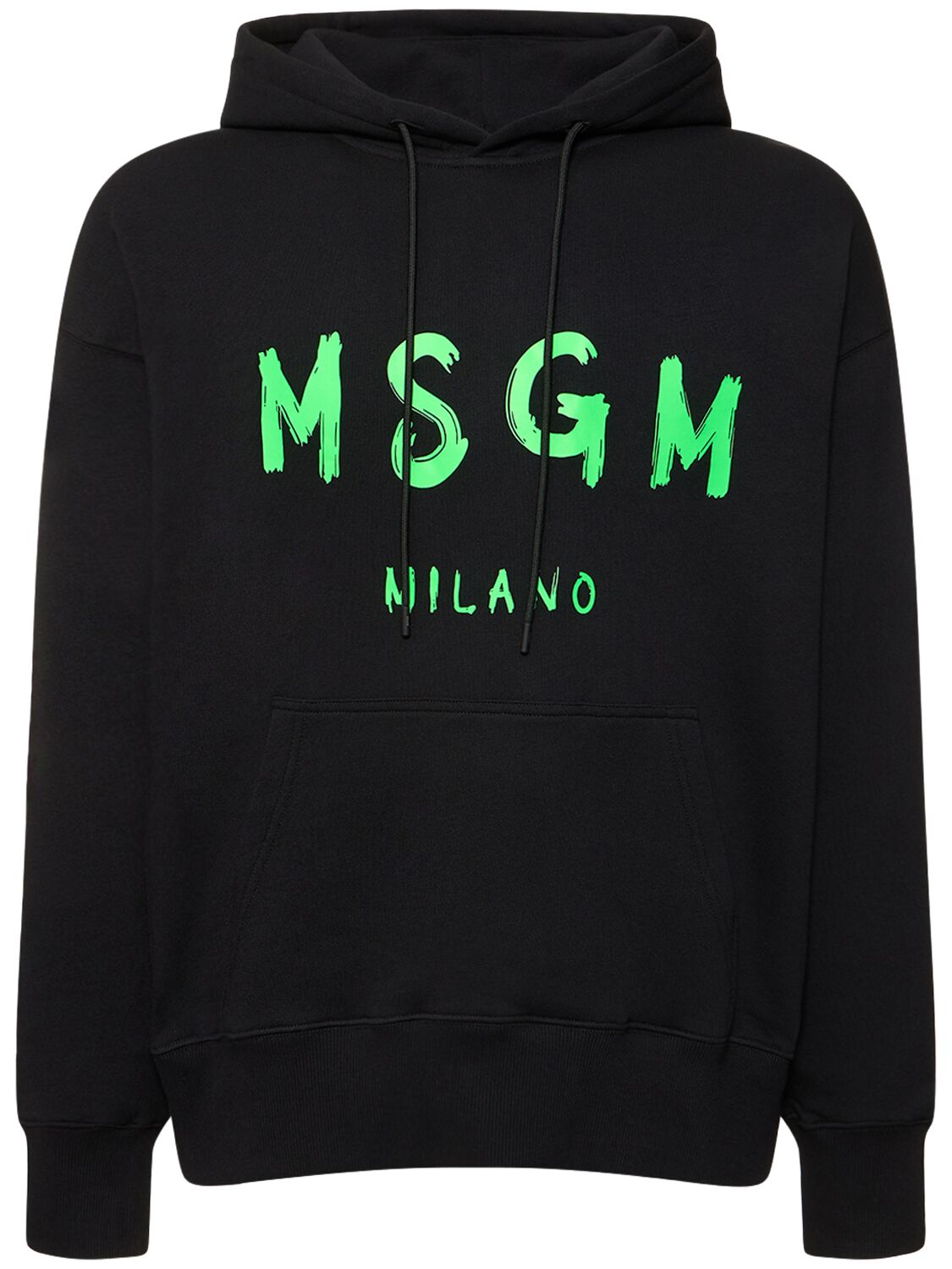 Shop Msgm Logo Print French Terry Hoodie In Black,green
