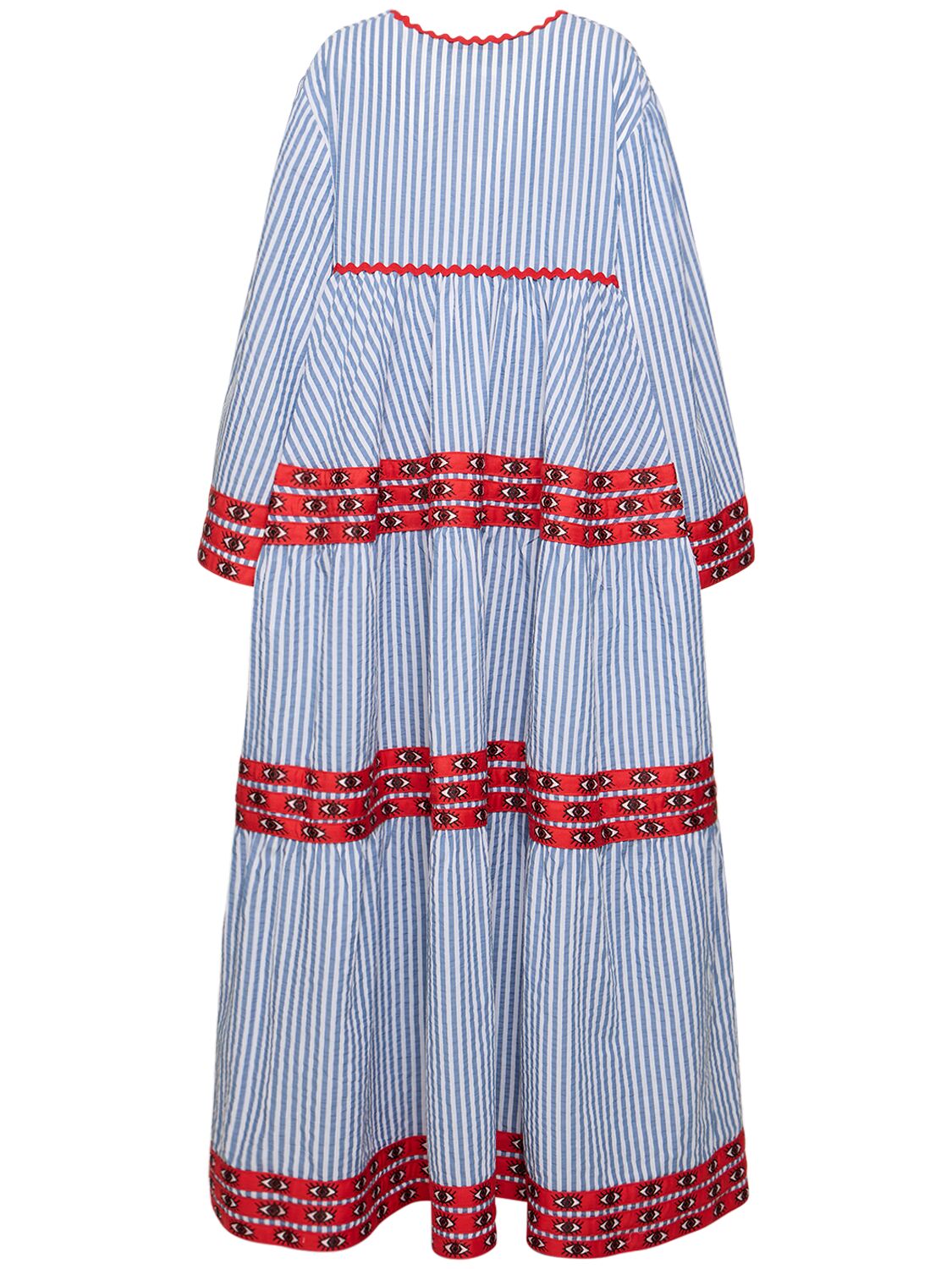 Shop Flora Sardalos Striped Cotton Long Sleeve Maxi Dress In Blue