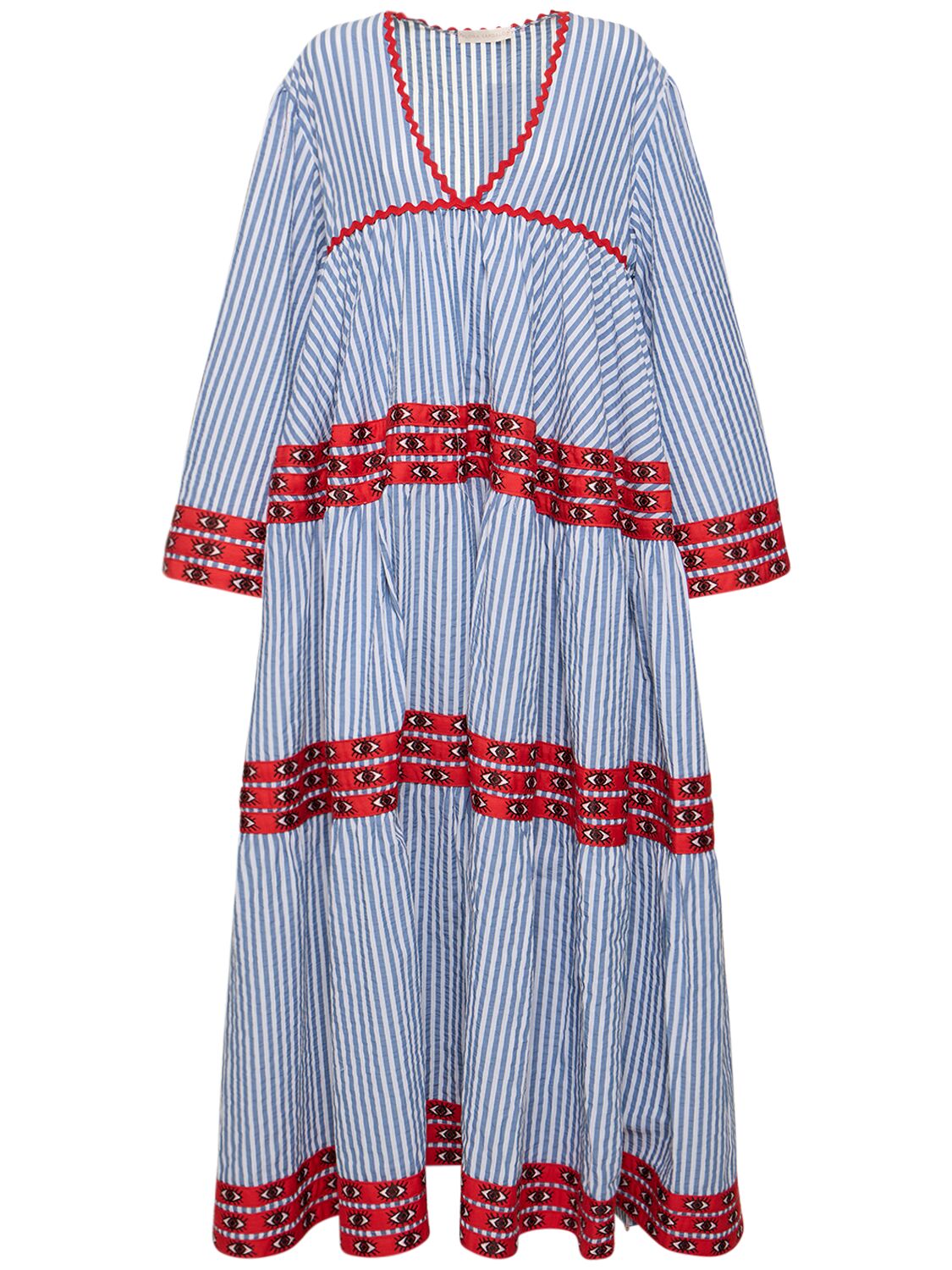 Image of Striped Cotton Long Sleeve Maxi Dress