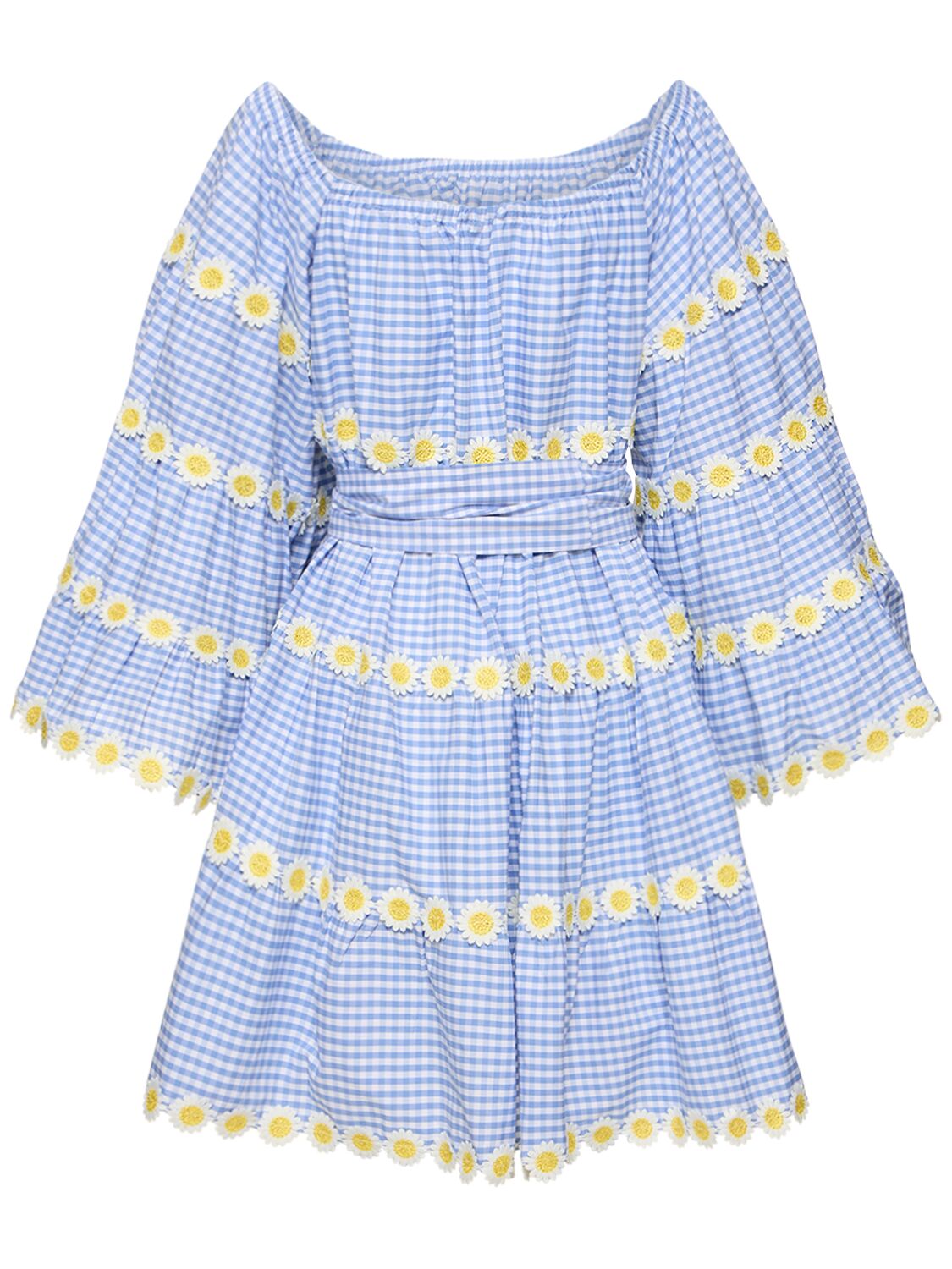 Shop Flora Sardalos Embroidery Cotton Off-the-shoulder Dress In Blue
