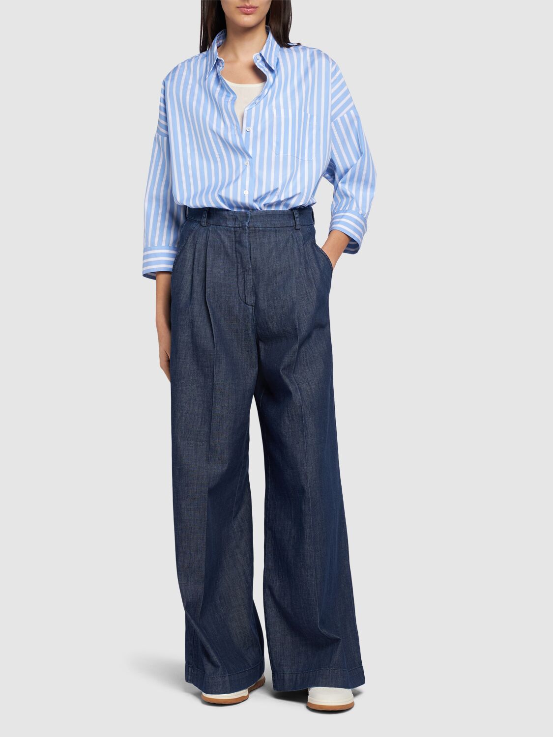 Shop Weekend Max Mara Fuxia High Rise Denim Wide Pants In Dark Blue