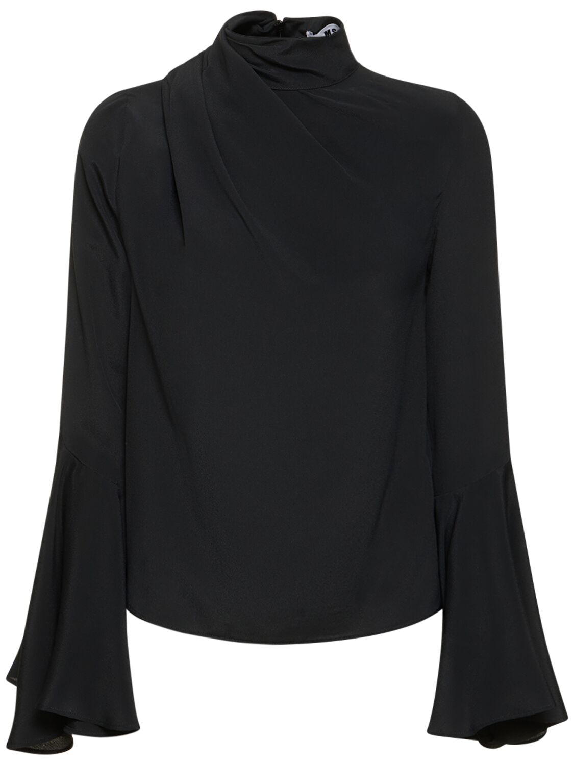 Msgm Silk Blend Bell Sleeve Shirt In Black