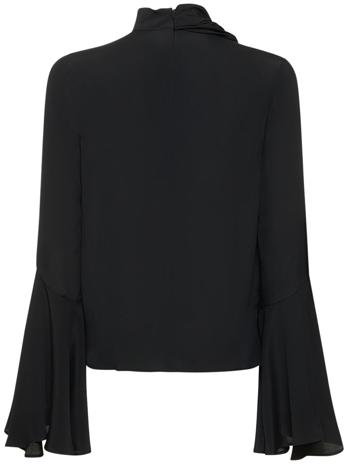 Shop Msgm Silk Blend Bell Sleeve Shirt In Black