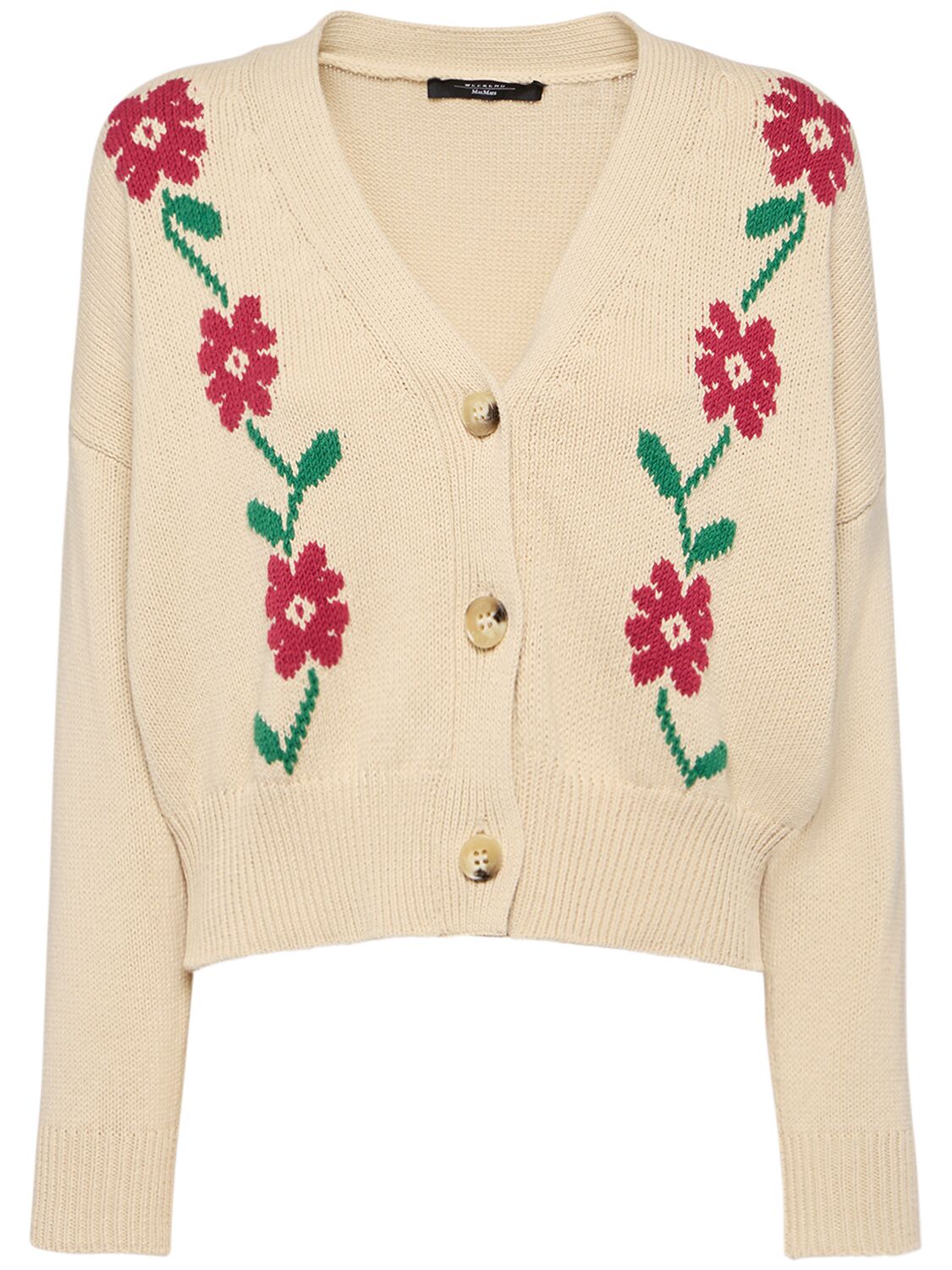 Weekend Max Mara Teulada Cotton Blend Cardigan In Beige/multi