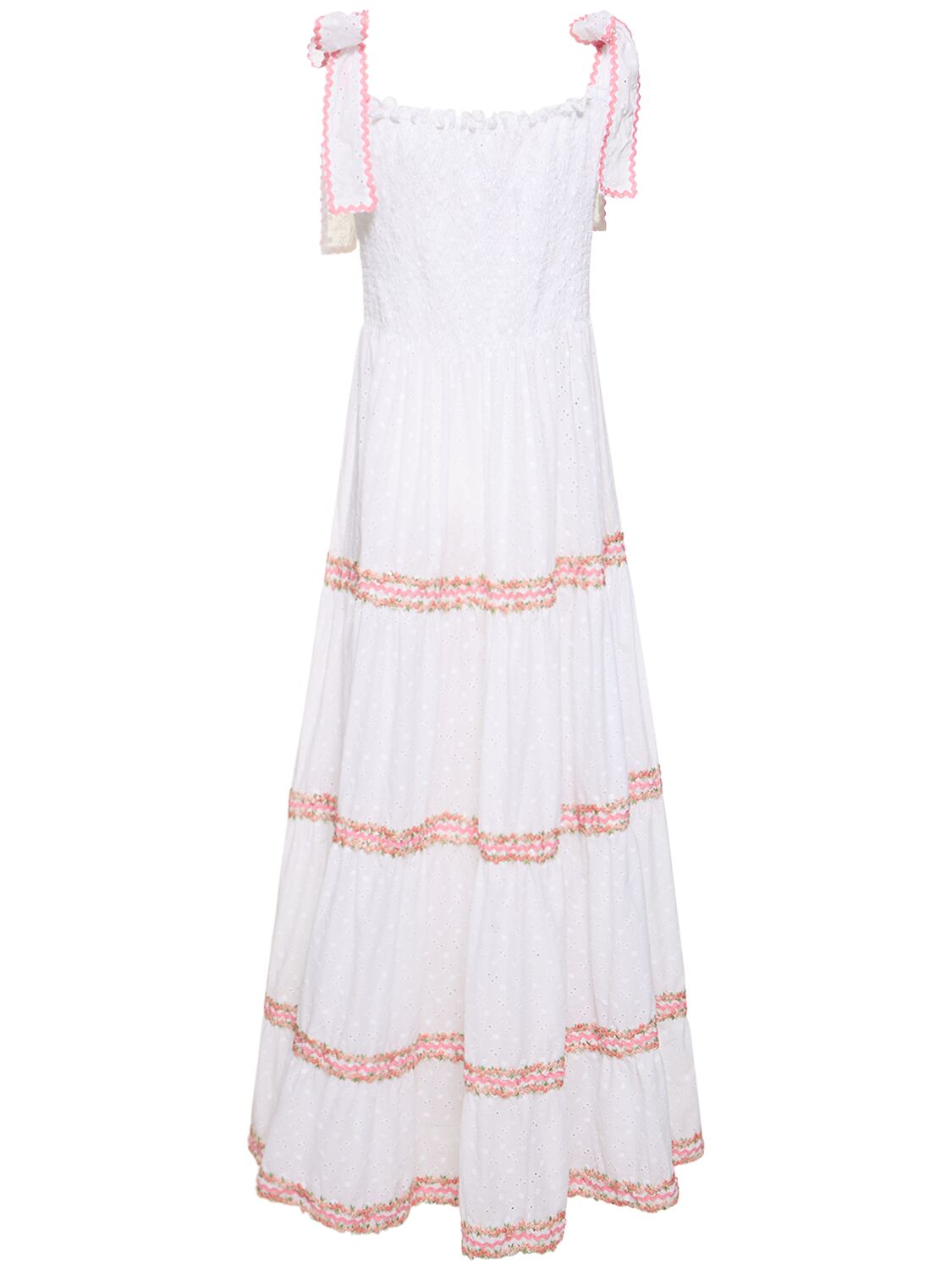 Shop Flora Sardalos Embroidery Cotton Lace-up Dress In White
