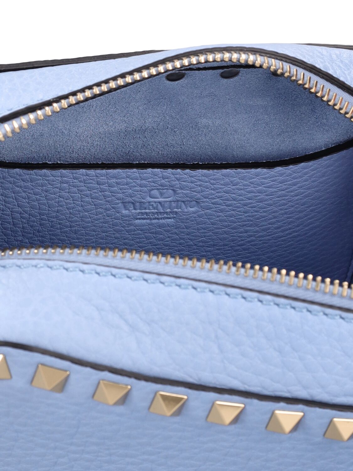 Shop Valentino Rockstud Leather Crossbody Bag In Poplin Blue