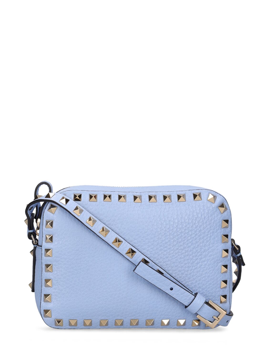 Shop Valentino Rockstud Leather Crossbody Bag In Poplin Blue