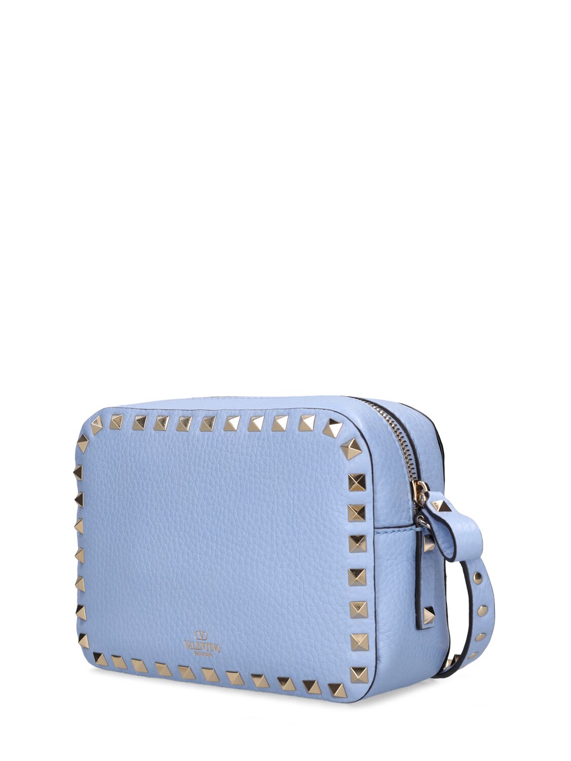 Shop Valentino Rockstud Leather Crossbody Bag In Poplin Blue