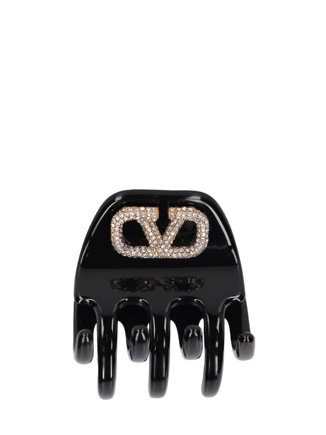 Shop Valentino Crystal V Logo Resin Hair Clip In Black