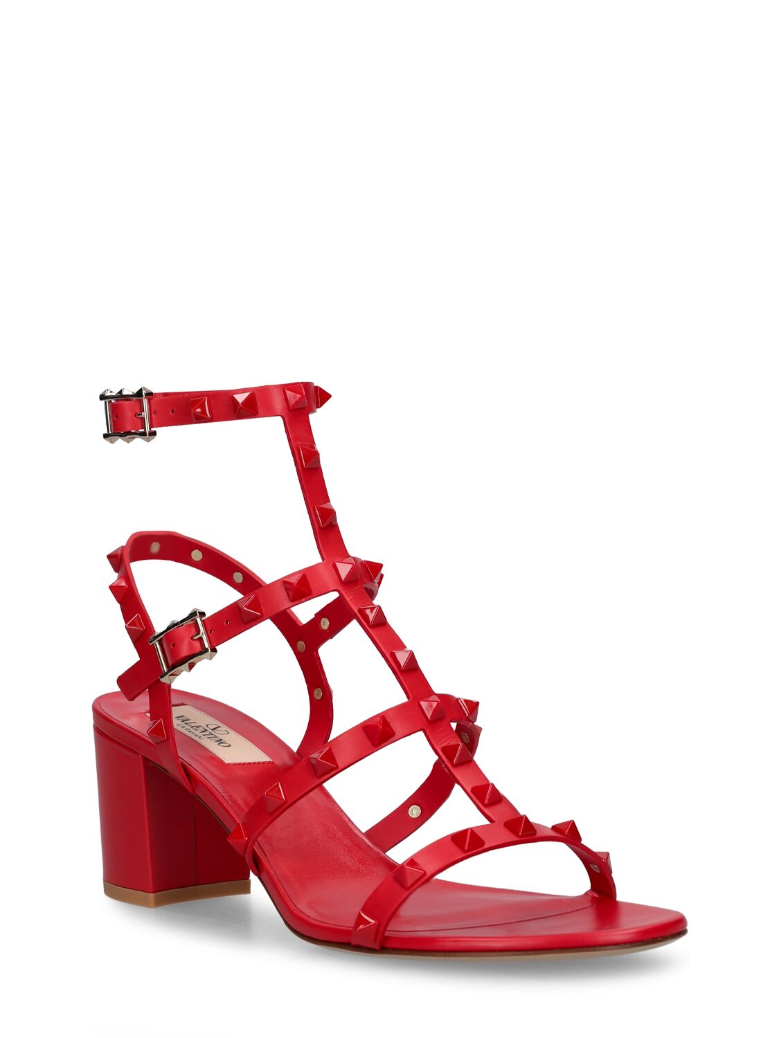 Shop Valentino 60mm Rockstud Leather Sandals In Red