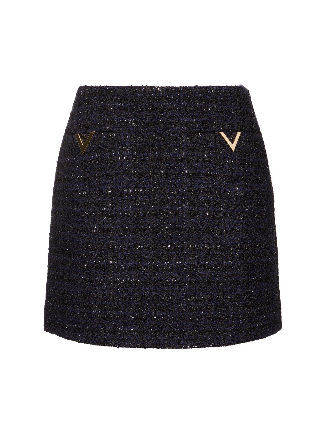 Valentino Tweed Lurex Mini Skirt In Navy