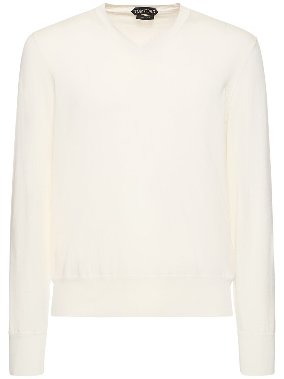 Tom Ford Superfine Cotton V-neck Sweater In Ivory