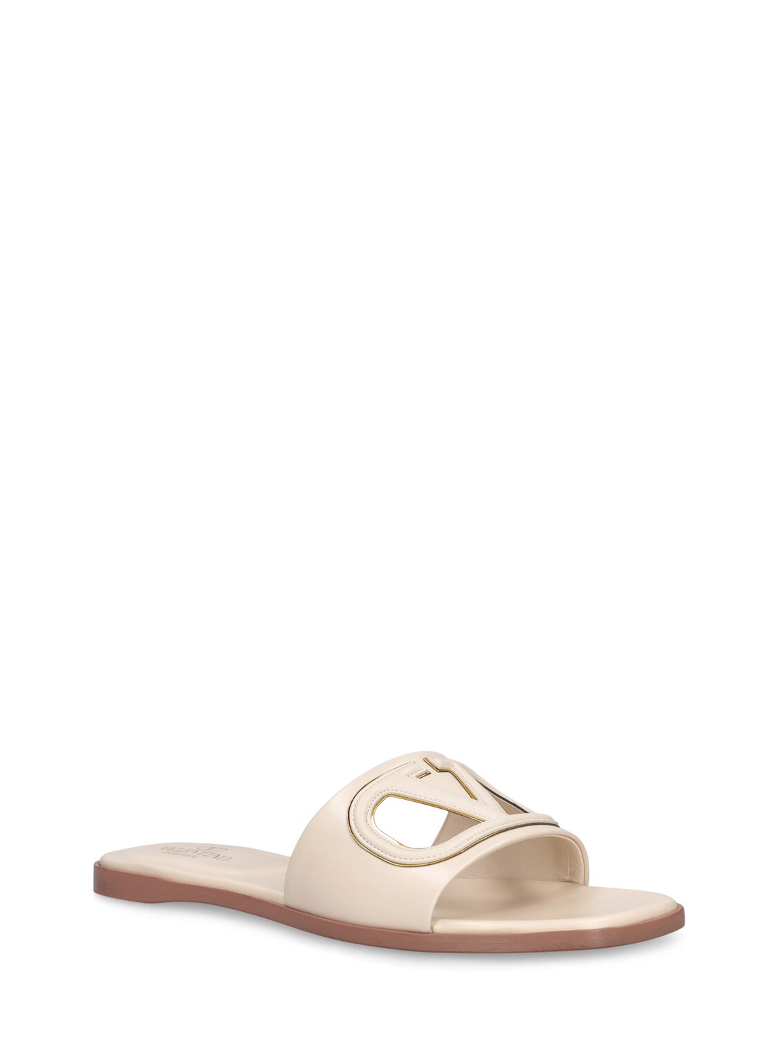 Shop Valentino Vlogo Leather Slide Sandals In White