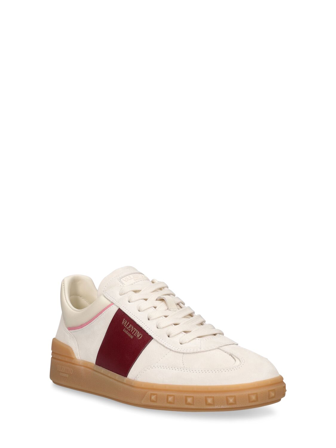 Shop Valentino Upvillage Leather Sneakers In Ivory,dark Red