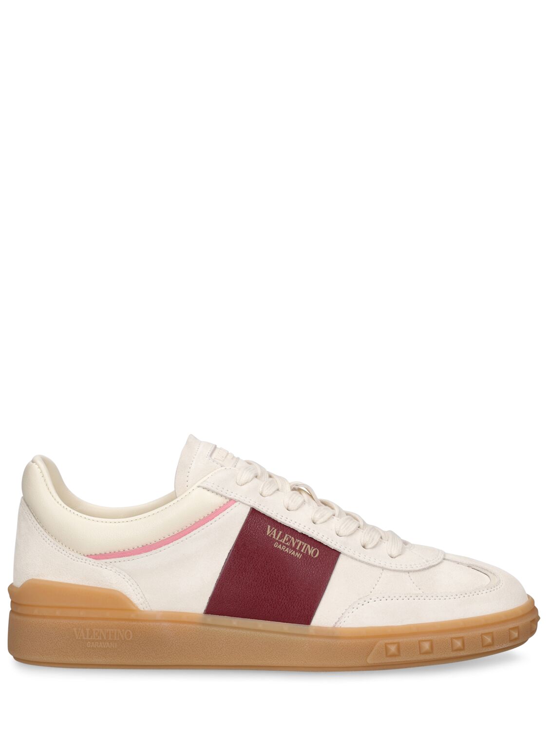 Shop Valentino Upvillage Leather Sneakers In Ivory,dark Red