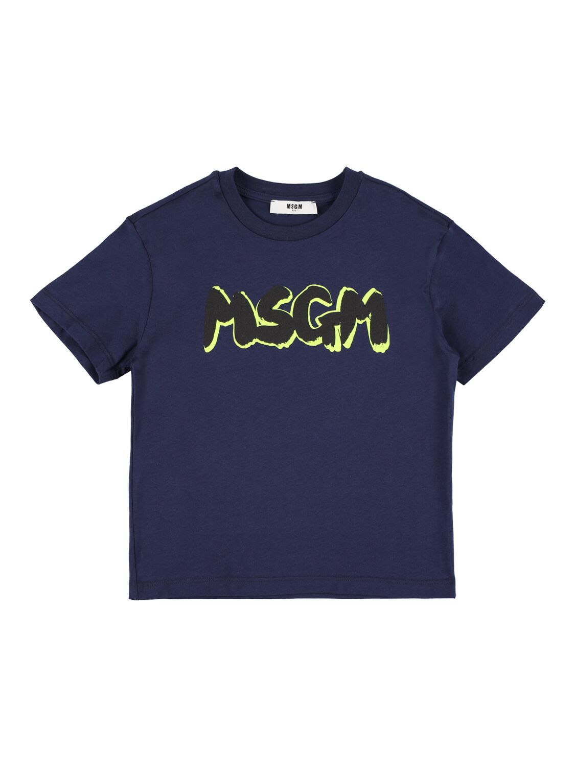 Msgm Kids' Printed Logo Cotton Jersey T-shirt In Blue