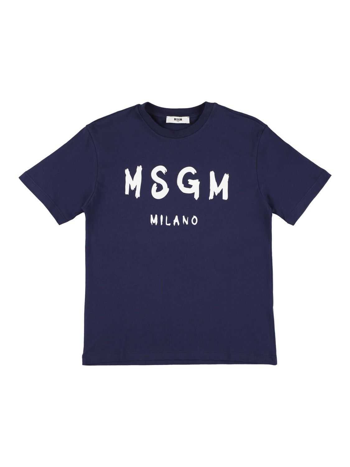 Msgm Kids' Logo印花棉质平纹针织t恤 In Blue