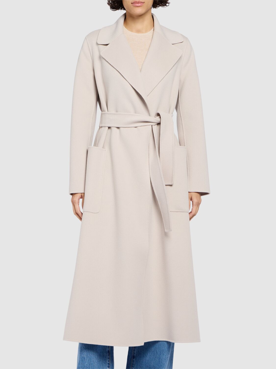 Shop 's Max Mara Paolore Belted Wool Long Coat In Beige