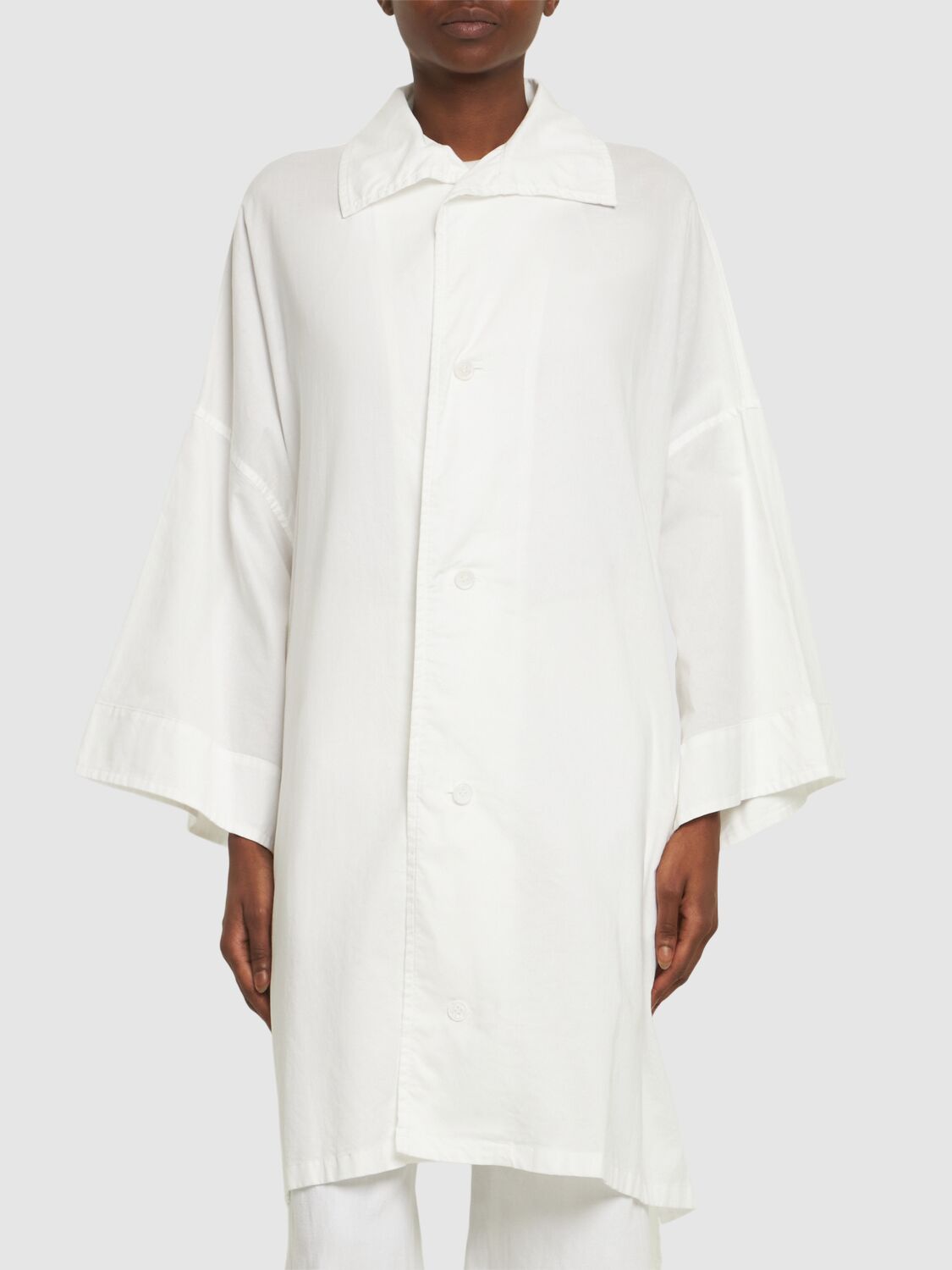 Yohji Yamamoto Oversize Cotton Twill Long Shirt In White
