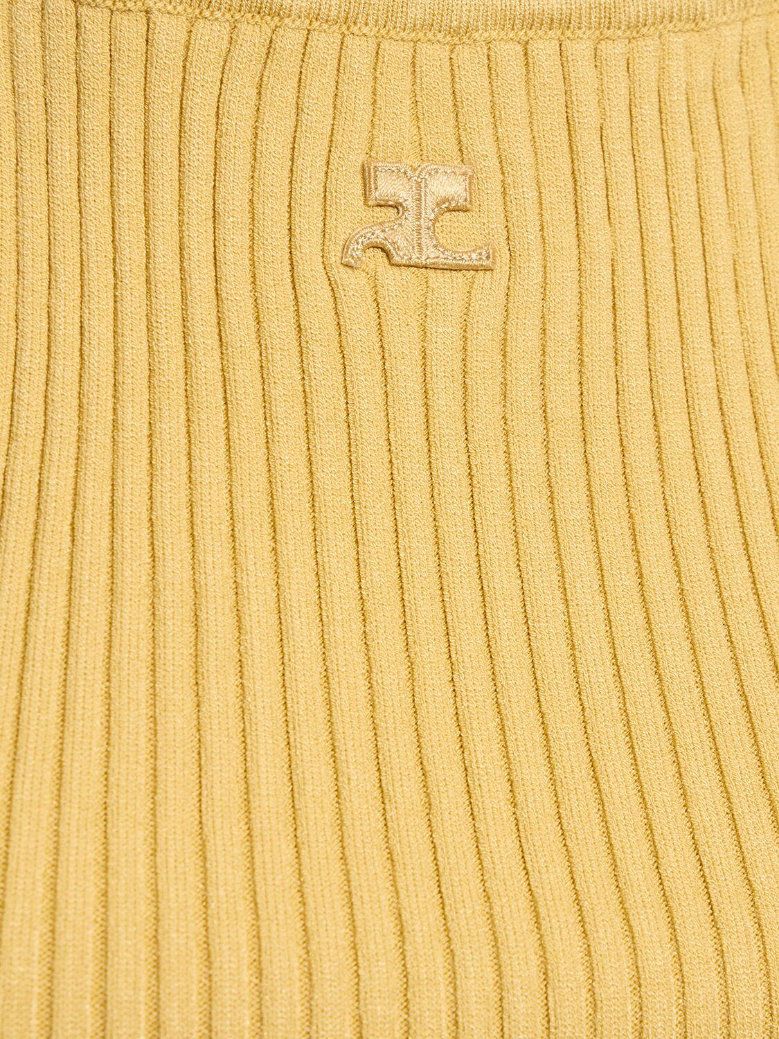 Shop Courrèges Holistic Rib Knit Viscose Blend Tank Top In Yellow