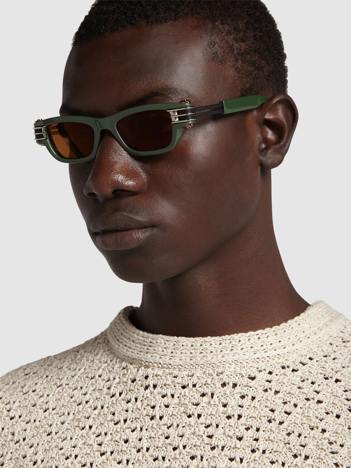 Shop Bottega Veneta Bolt Squared Injected Acetate Sunglasses In Green