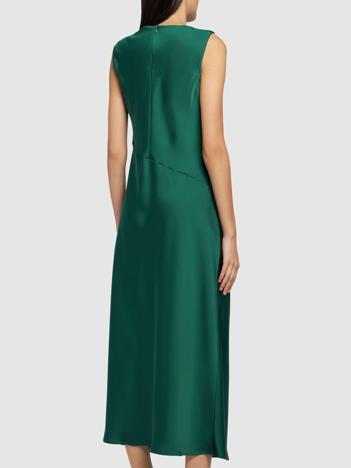 Shop Weekend Max Mara Giubba Sleeveless Satin Midi Dress In Green