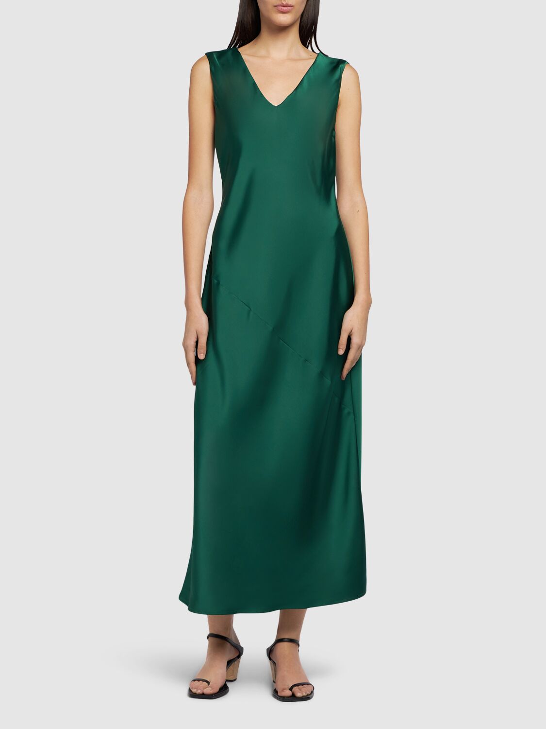 Shop Weekend Max Mara Giubba Sleeveless Satin Midi Dress In Green