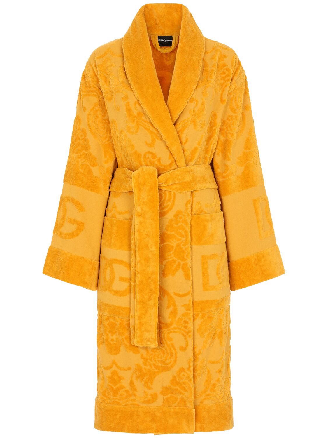 Dolce & Gabbana Cotton Jacquard Bathrobe In Yellow