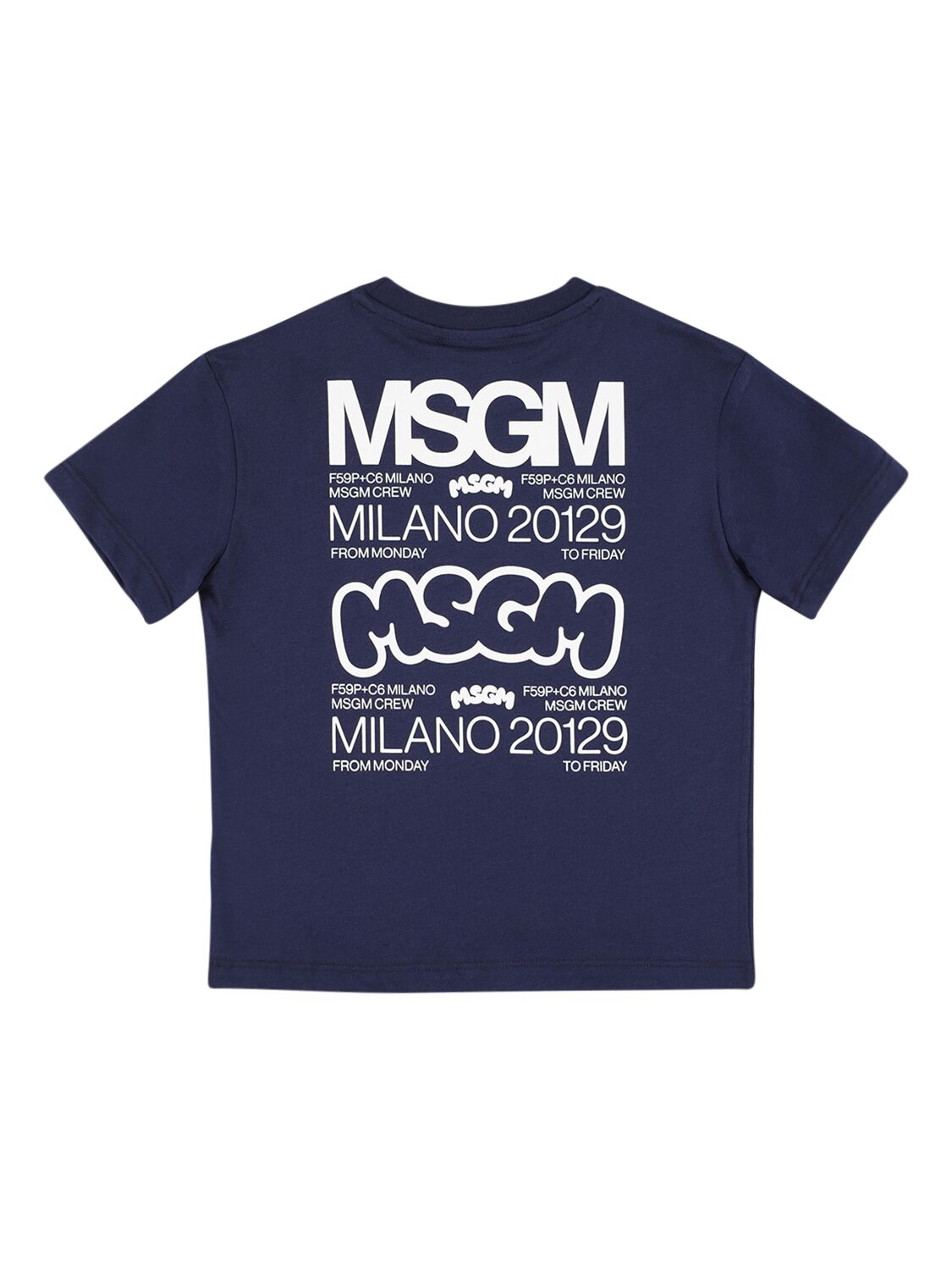 Msgm Kids' Printed Logo Cotton Jersey T-shirt In Blue