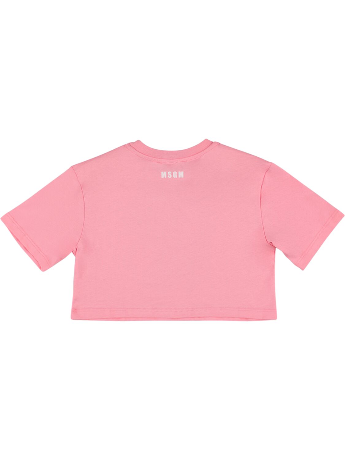 Shop Msgm Printed Cotton Jersey Cropped T-shirt In Pink