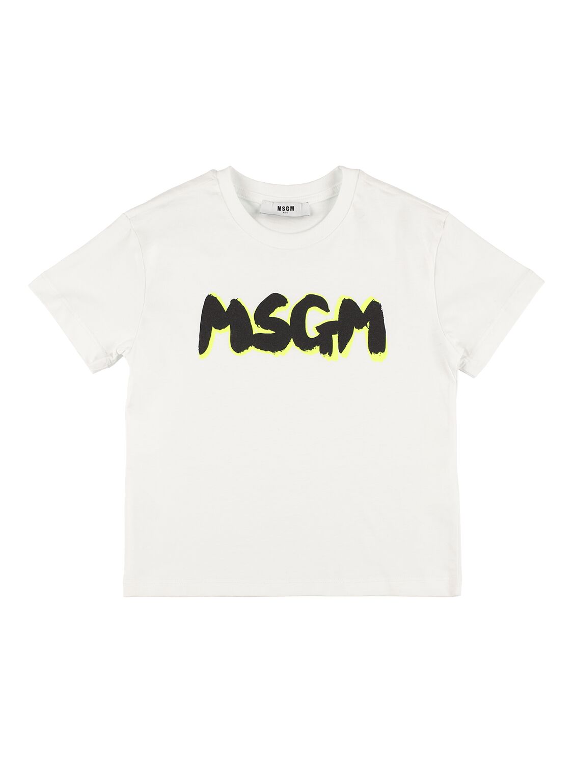 Msgm Kids' Logo印花棉质平纹针织t恤 In White