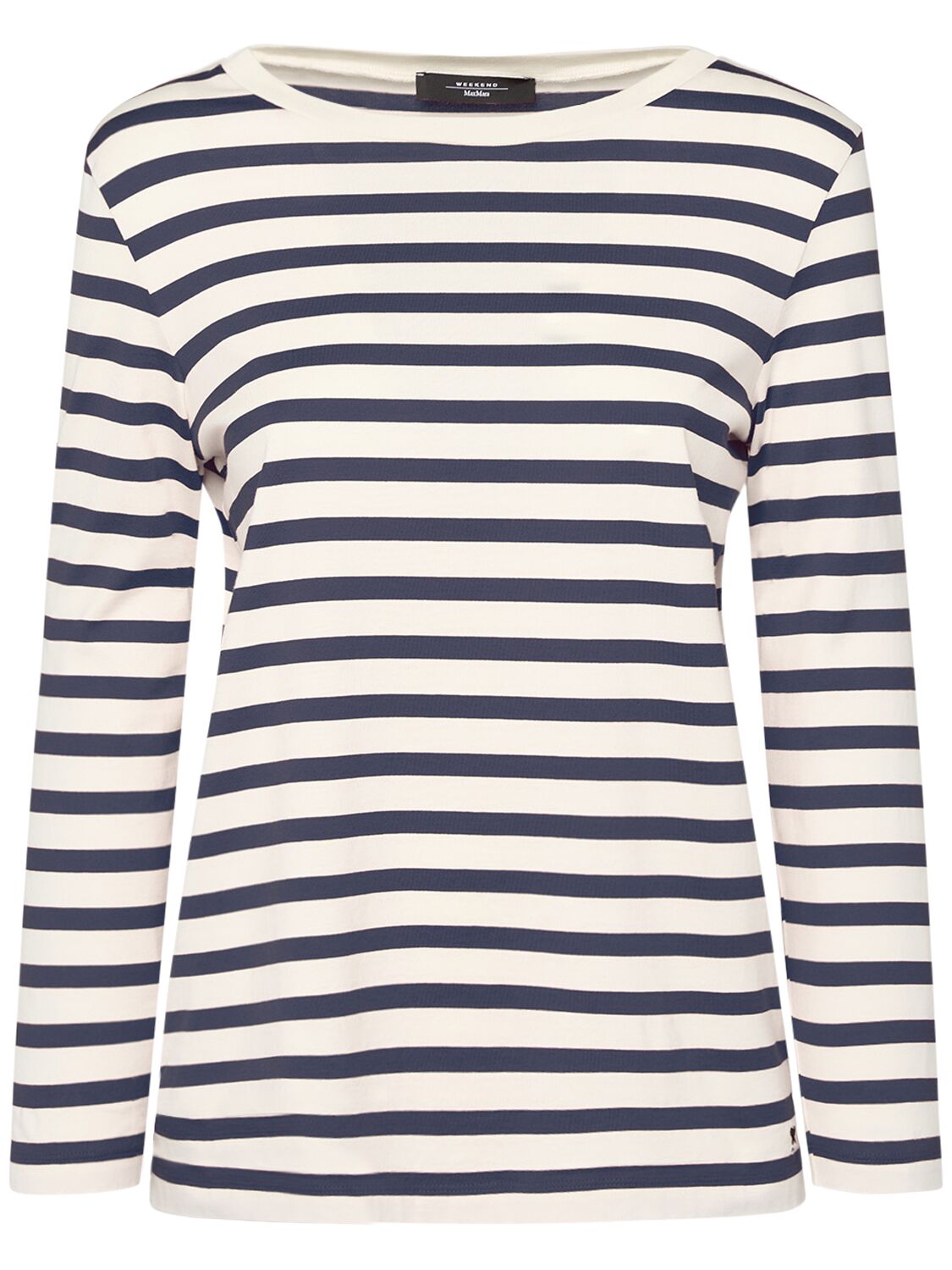 Weekend Max Mara Leida Striped Jersey Long Sleeve T-shirt In Ecru/blue