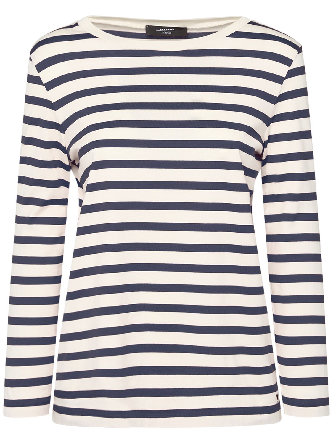 Shop Weekend Max Mara Leida Striped Jersey Long Sleeve T-shirt In Ecru/blue