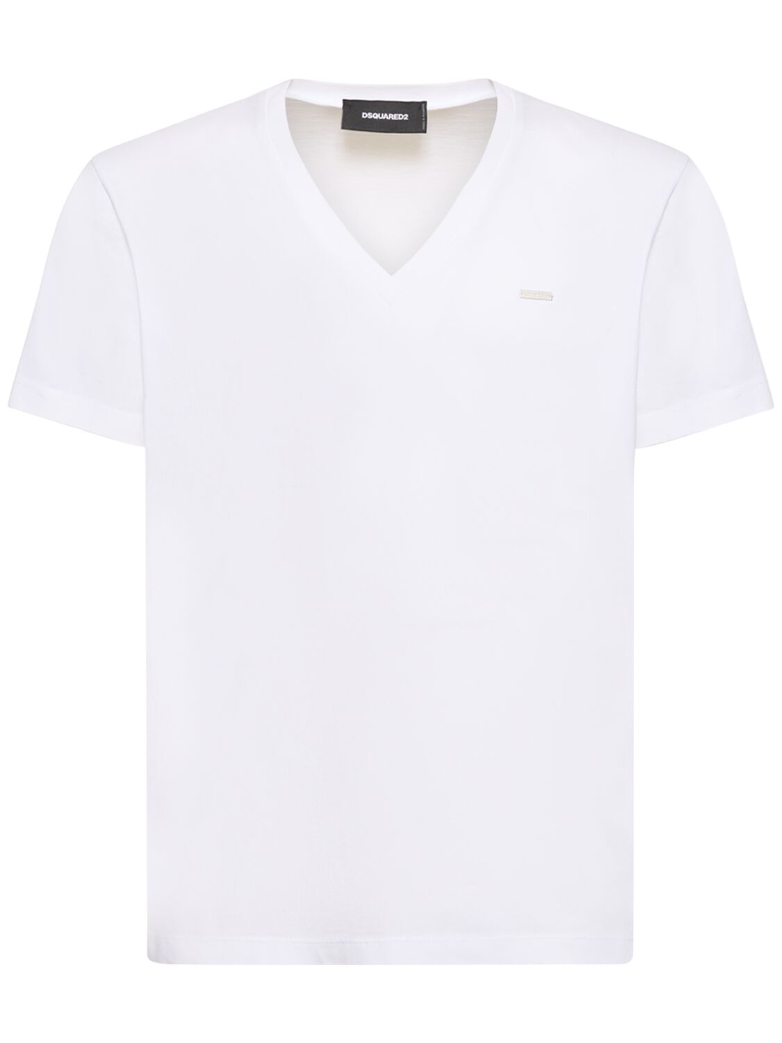 Dsquared2 V-neck Logo Cotton Jersey T-shirt In White