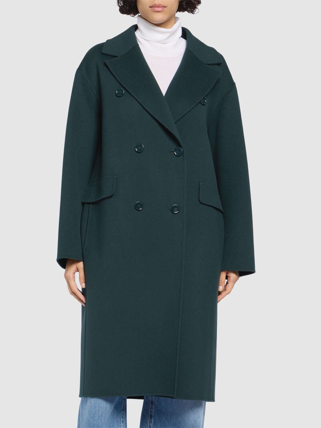 Shop 's Max Mara Oliver Double Breasted Wool Coat In Dark Green