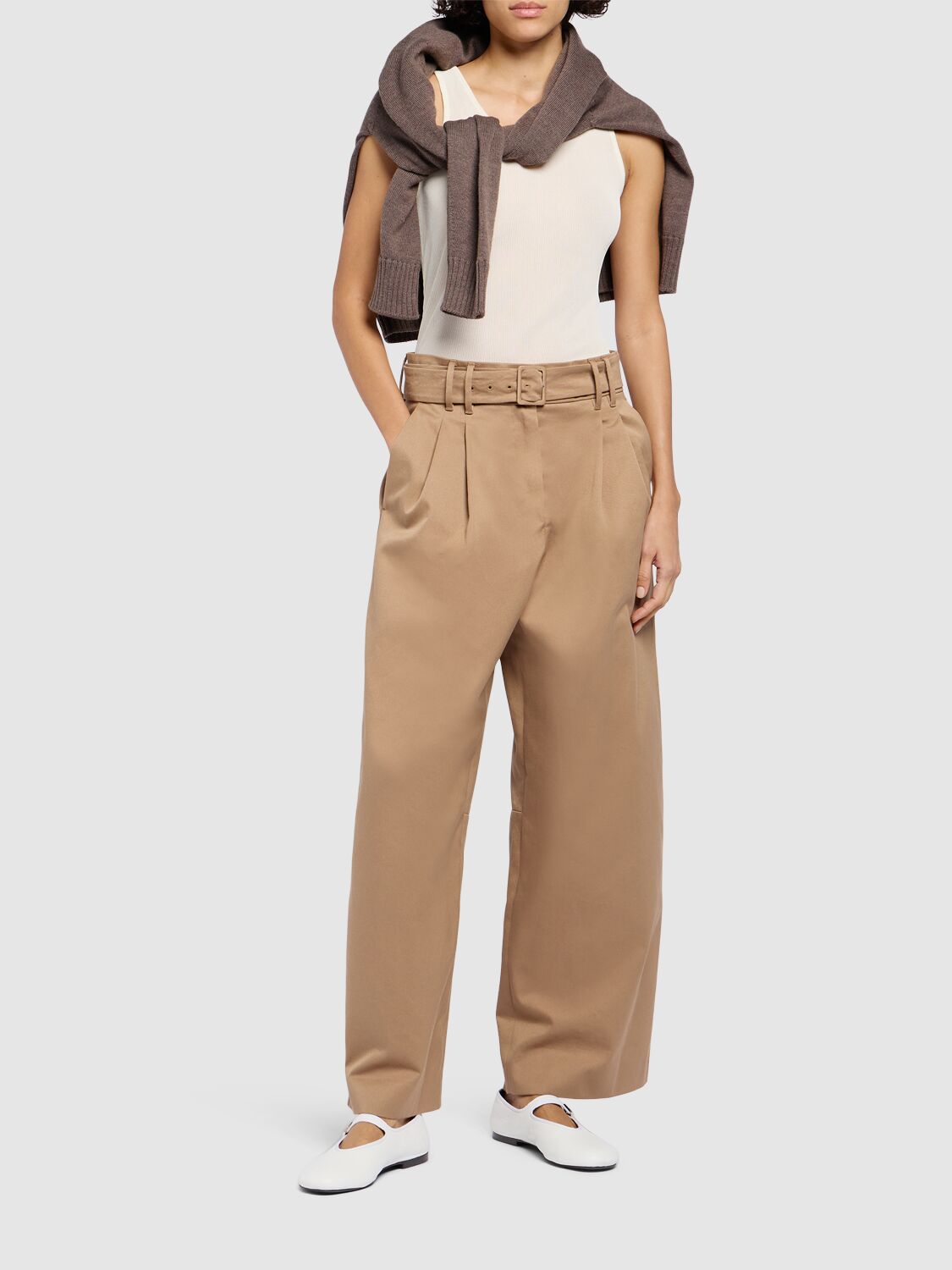 Shop 's Max Mara Dina Cotton Gabardine Wide Pants In Camel