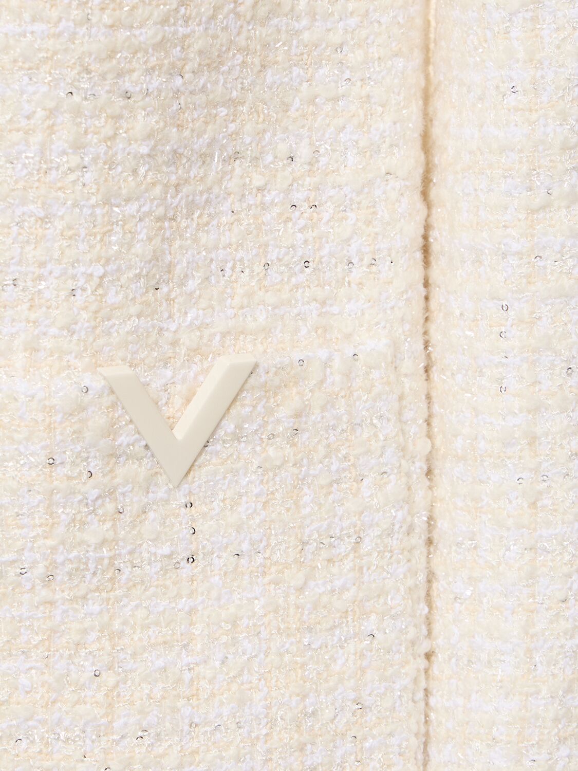 Shop Valentino Tweed Lurex V Neck Long Coat In Ivory
