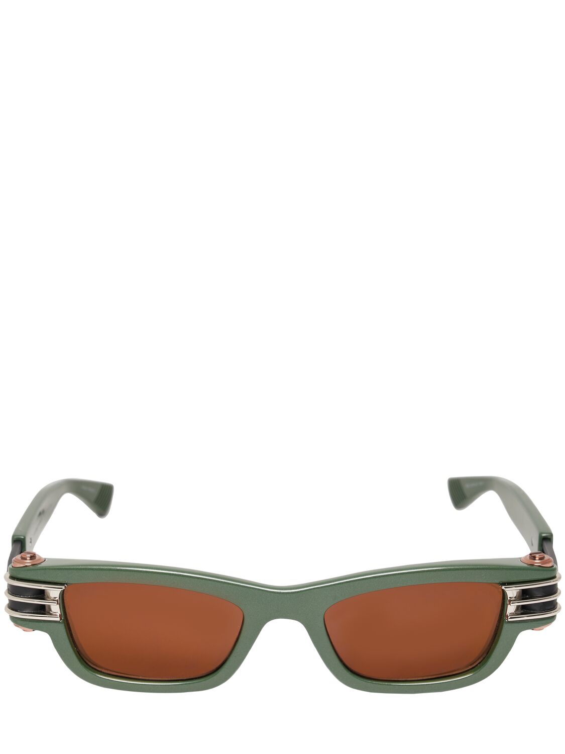 Shop Bottega Veneta Bolt Squared Injected Acetate Sunglasses In Green