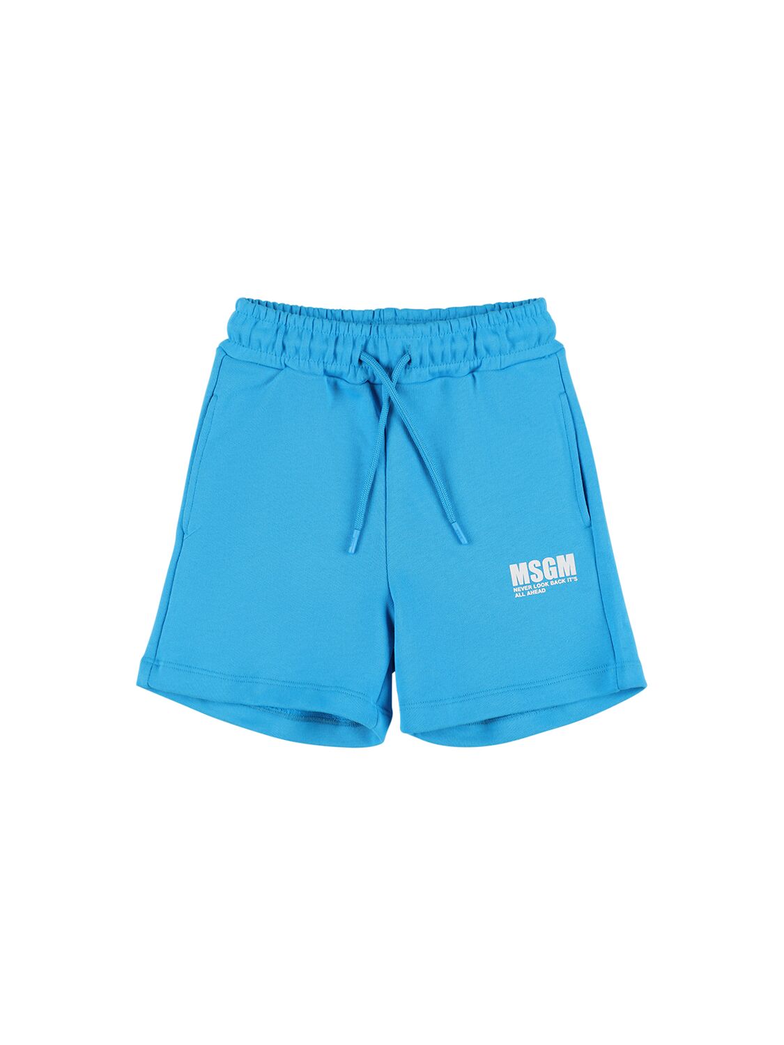 Shop Msgm Cotton Sweat Shorts W/pockets In Light Blue
