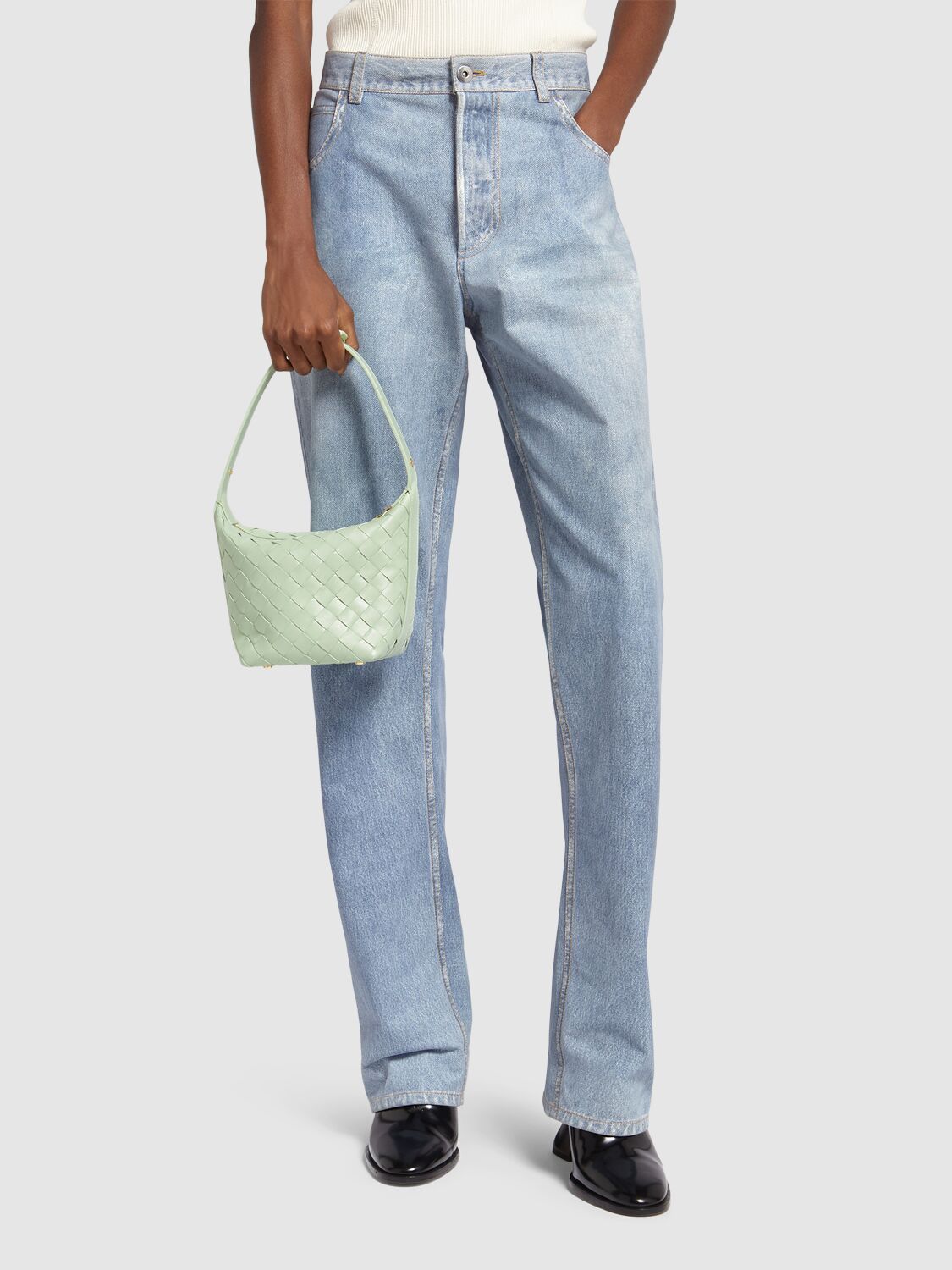 Shop Bottega Veneta Candy Wallace Leather Top Handle Bag In Fresh Mint