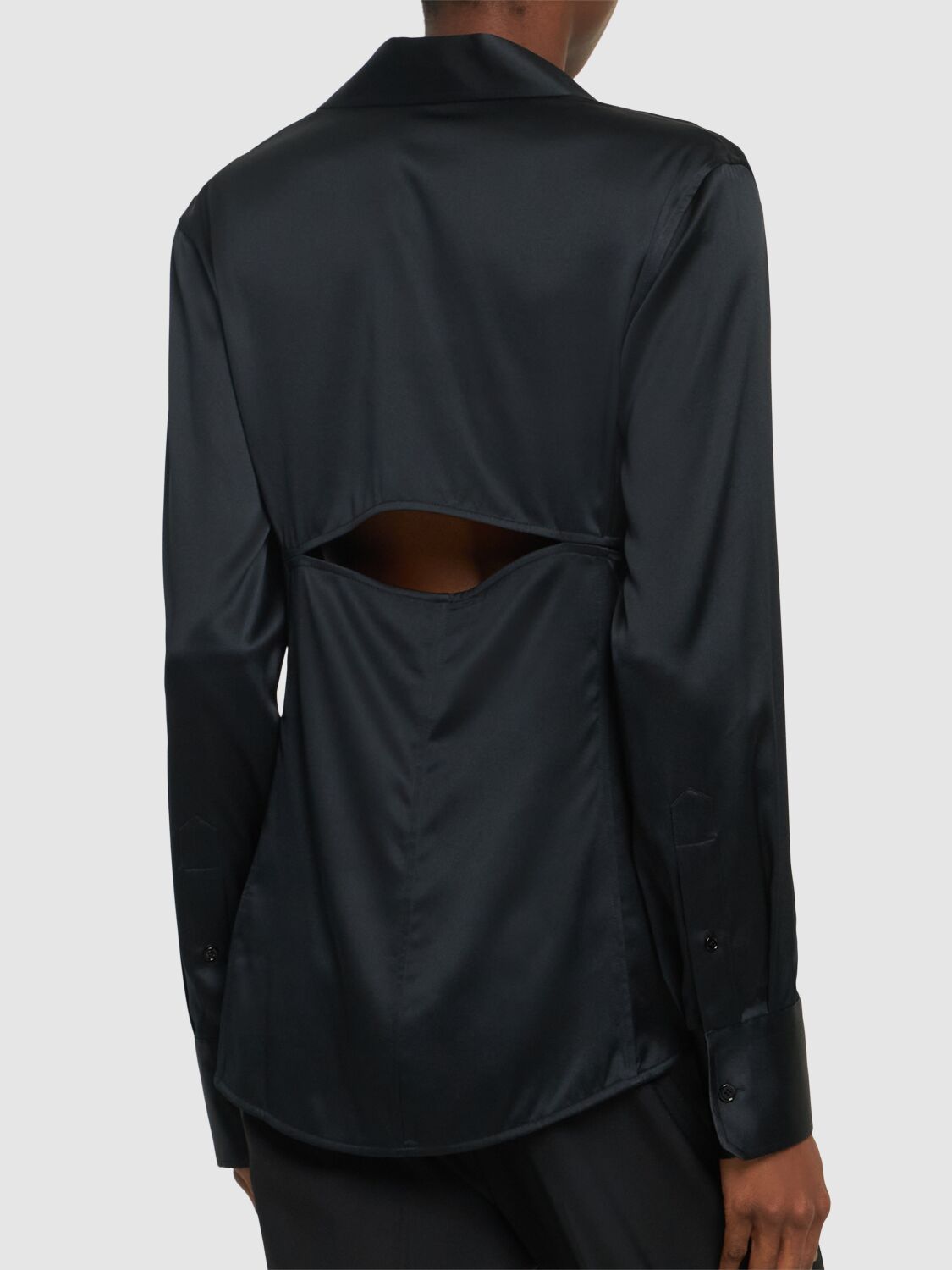 Shop Helmut Lang Seamed Slash Stretch Silk Shirt In Black