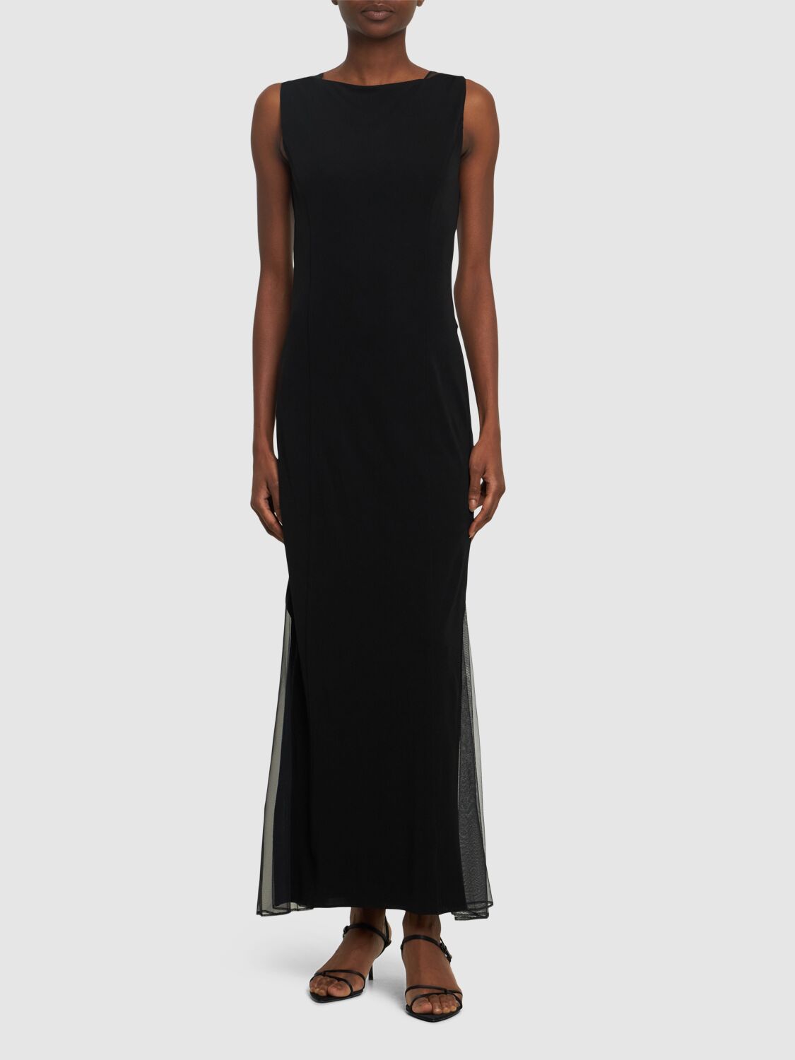 Shop Helmut Lang Viscose Long Dress W/sheer Sides In Black