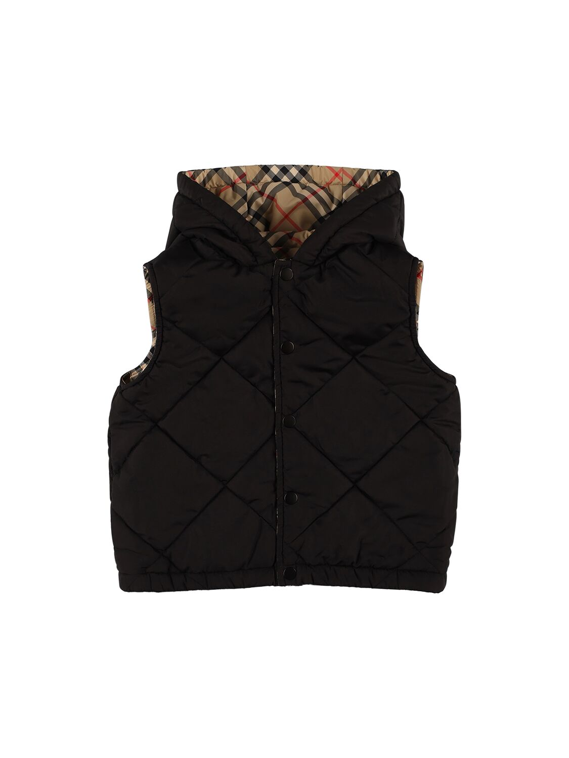 Shop Burberry Check Print Nylon Puffer Vest In Beige