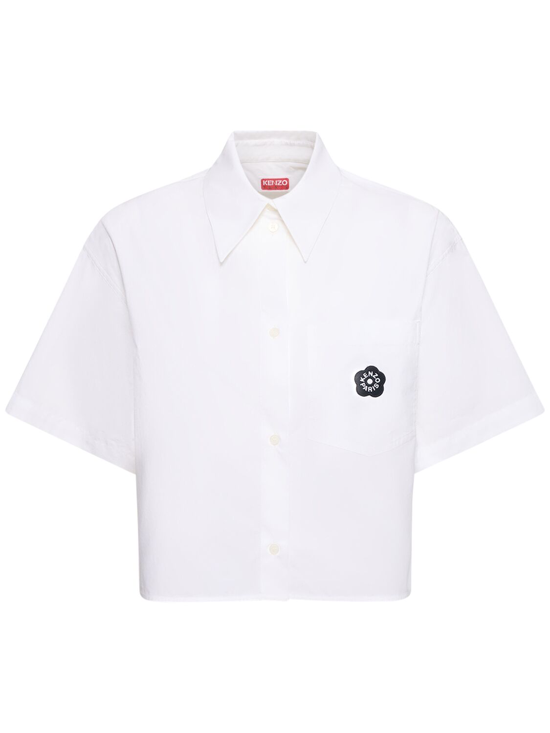 Kenzo Boke Cropped Cotton Poplin Shirt In White