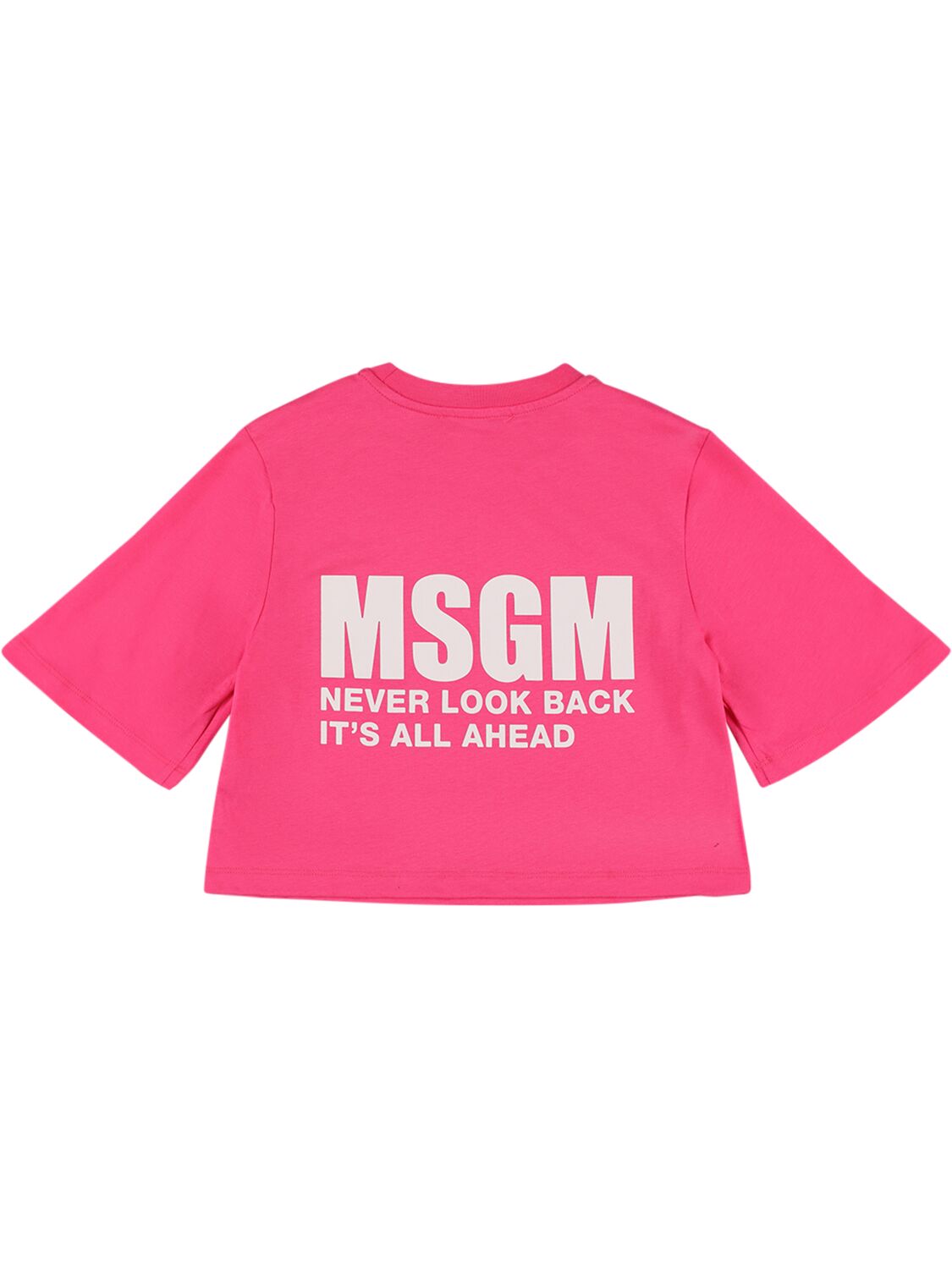 Msgm Kids' Cotton Jersey Cropped T-shirt In Fuchsia